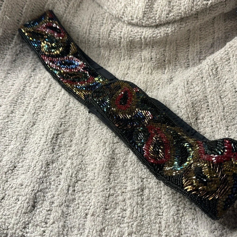 Vintage Regale Ltd Brand Beaded Belt Velcro Closure - Beaded Paisley Design